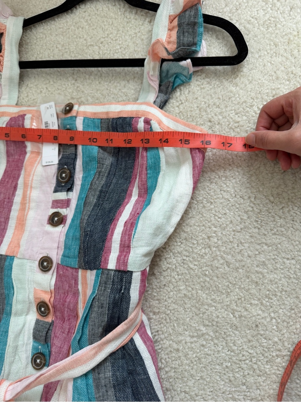 J. Crew Linen Summer Dress Midi Button-up Multicolor Mixed Stripe Ruffle NWT - Picture 12 of 12